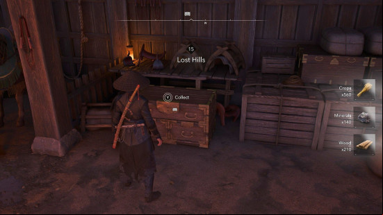 AC Shadows scouts: a female assassin dressed in black stands next to a huge chest.