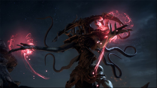 Dragon Age The Veilguard creature with red magic on a dark background