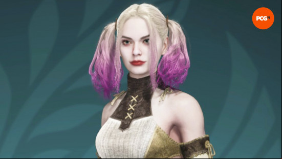 A Monster Hunter Wilds character design codes: blonde and pink-haired Hunter based on Suicide Squad Harley Quinn.