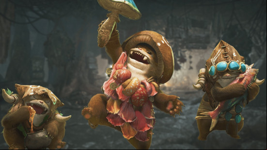 Monster Hunter Wilds quests: The Wudwuds prance around their Scarlet Forest hideout.