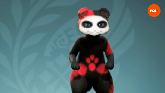 Monster Hunter Wilds Palico design codes: A red and black Palico inspired by Harley Quinn.