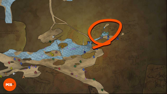 A circled map showing the spot where a Grand Escunite can be found in Monster Hunter Wilds.