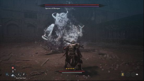 The First Berserker Khazan review: Khazan fighting a spectral boss.