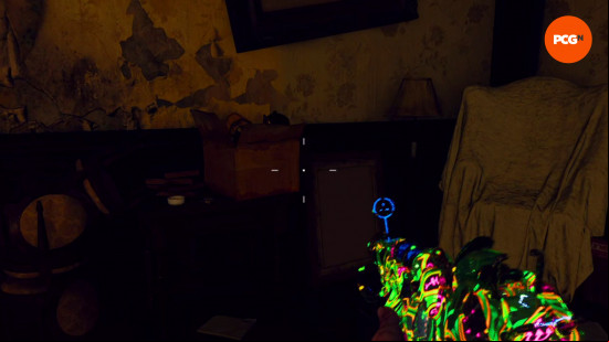 Black Ops 6 Shattered Veil main quest: staring at a cardboard box with a sconce inside