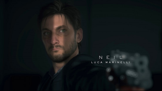 Death Stranding 2 voice actors: the shadows obscure a man with dark hair and piercing blue eyes