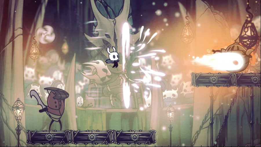 Hollow Knight: An image of a small, bug-like character dodging attacks in Hollow Knight