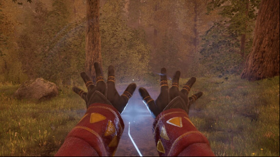 Two hands casting a spell in Oblivion Remastered.