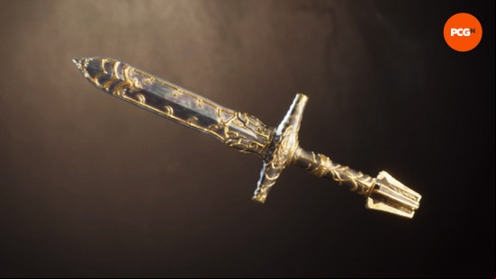 Best Oblivion Remastered weapons: the black and gold Blade of Woe.
