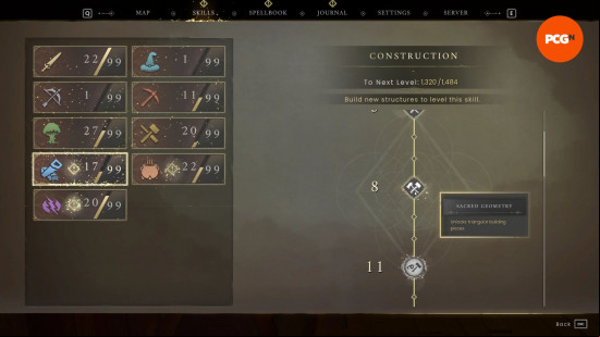 Runescape Dragonwilds skills: a page showing all the level rewards in the survival crafting game Runescape Dragonwilds.