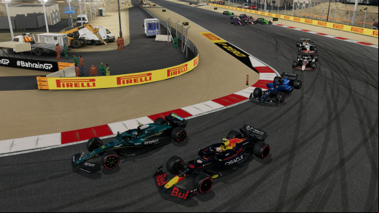 Cars going around a corner in F1 25.