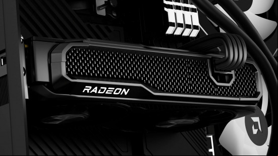 AMD Radeon RX 9060 XT graphics card installed, showing power cable.