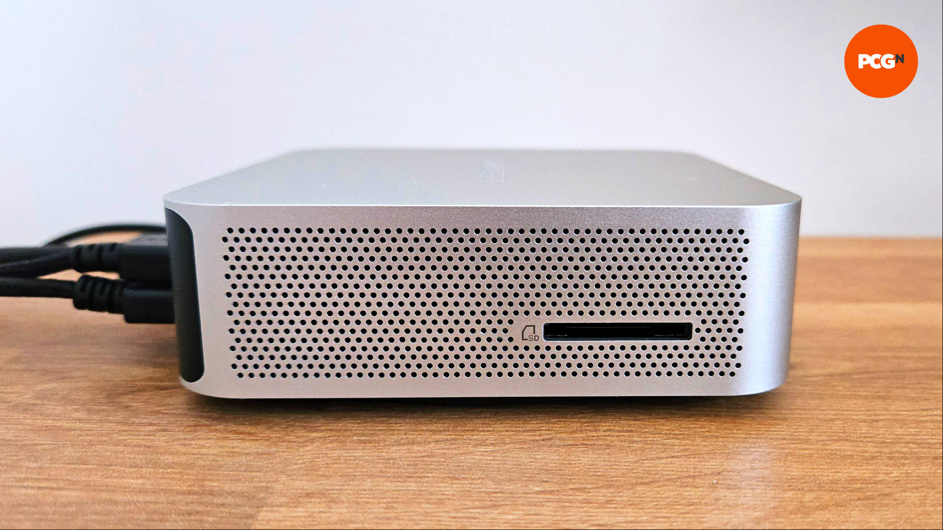 Geekom A6 side view with SD card reader visible