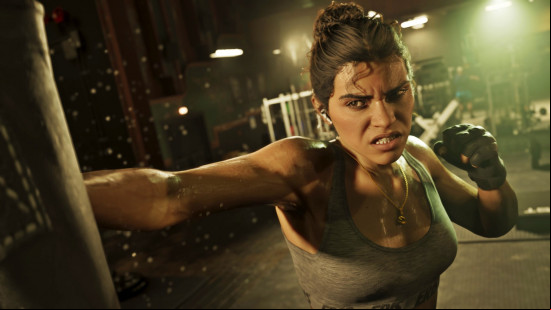 GTA 6 release date: Lucia takes her anger out on a punching bag in a gym.
