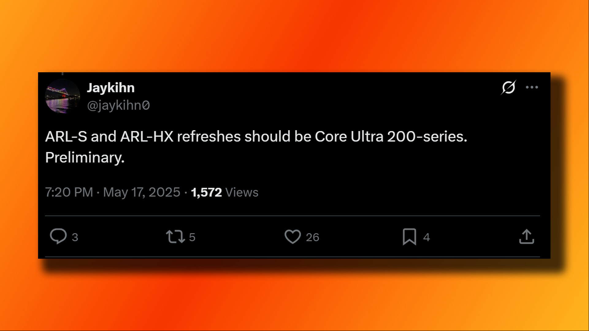 Intel Arrow Lake refresh Us will have Core Ultra 200 branding, according to this post on X by Jaykihn.