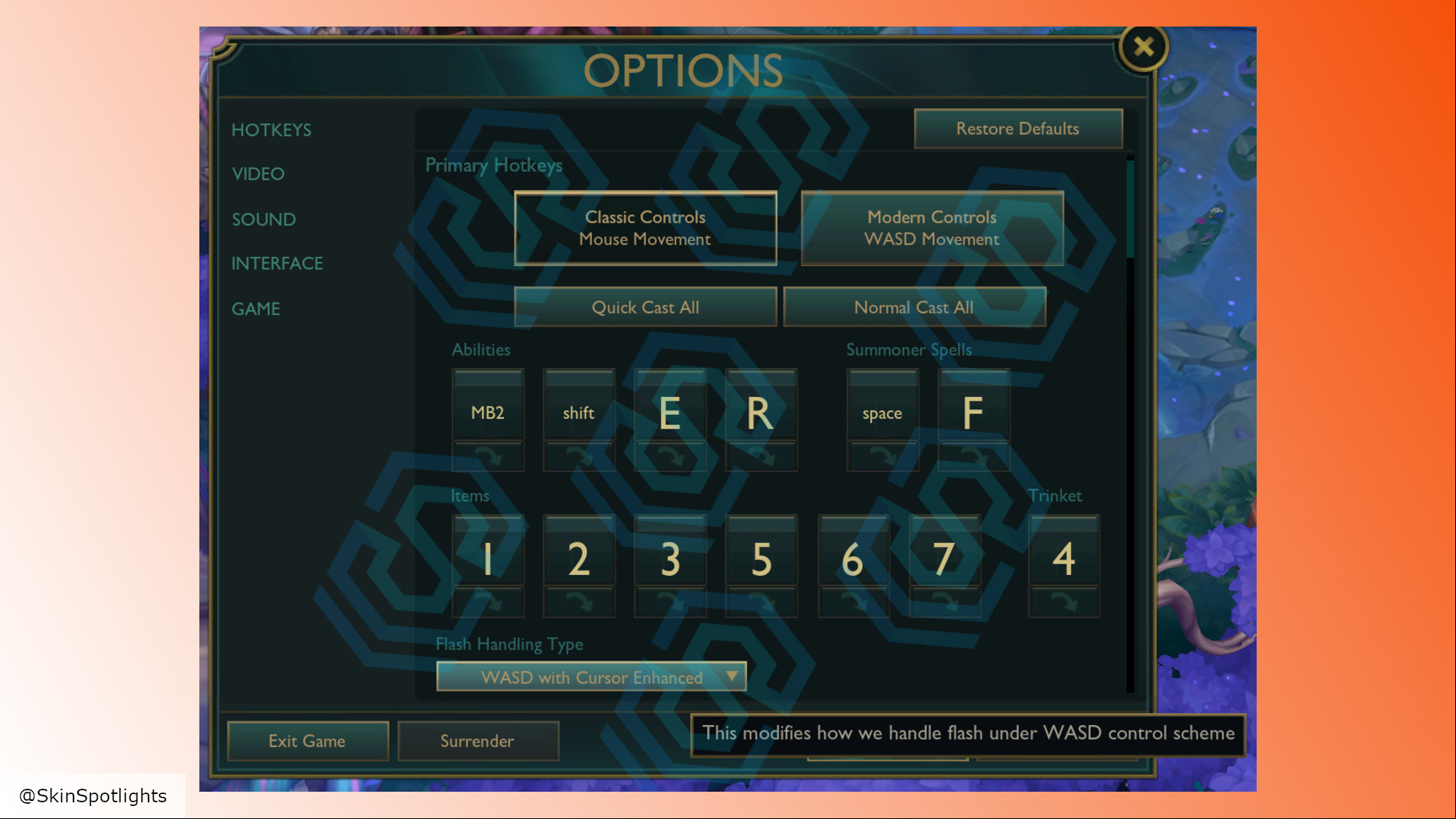 League of Legends WASD: A screenshot of a leaked menu screen in LoL