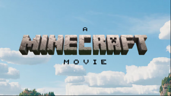 A Minecraft Movie streaming: The words "A Minecraft Movie" over a blue sky.