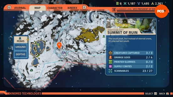 All Revenge of the Savage Planet Javeline locations: a map with an orange pin denoting the location of a crashed ship.