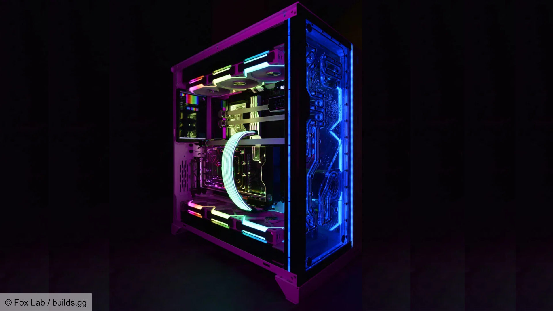 Front and side view of the sci-fi gaming PC build