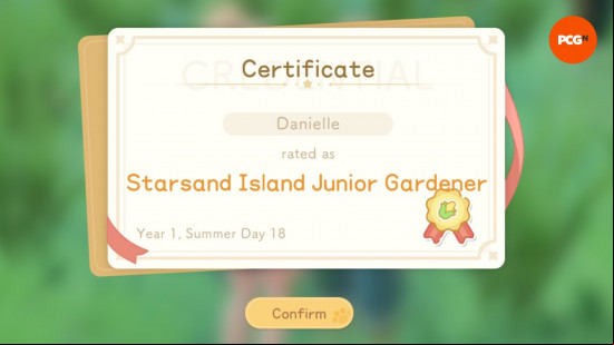 A certificate for a Junior Gardener, one of the Starsand Island careers.