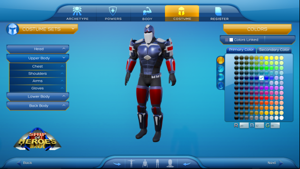 Here's the character creator from Ship of Heroes, a spiritual sequel to City of Heroes